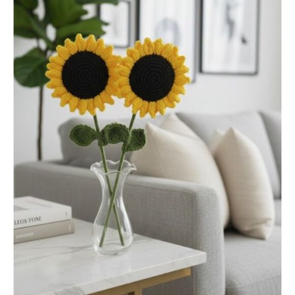 Boundle of2 Crochet Sunflower Knit Handmade Flower Arrangement Yellow Decor Gift - Picture 2 of 5